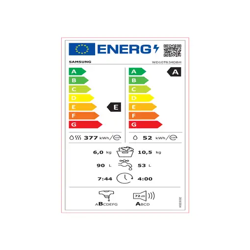 Lavadora-secadoras 6 / 10.5 kg 1400 rpm Blanco WD10T634DBH/S3 SAMSUNG
