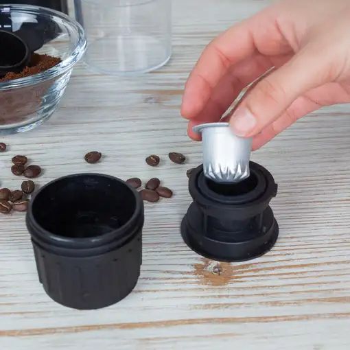 Cafetera portátil negra, cápsulas y café molido, 90 W, 15 bares, Roma PRIXTON