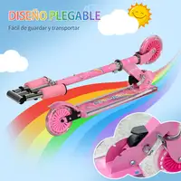 Patinete para Niños Plegable con Luces Música 67x32x65-78 cm Rosa HOMCOM Patinete para Niños Plegable con Luces Música 67x32x65-78 cm Rosa HOMCOM