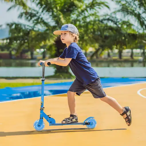 Patinete para Niños Plegable con Luces Música 67x32x65-78 cm Azul HOMCOM