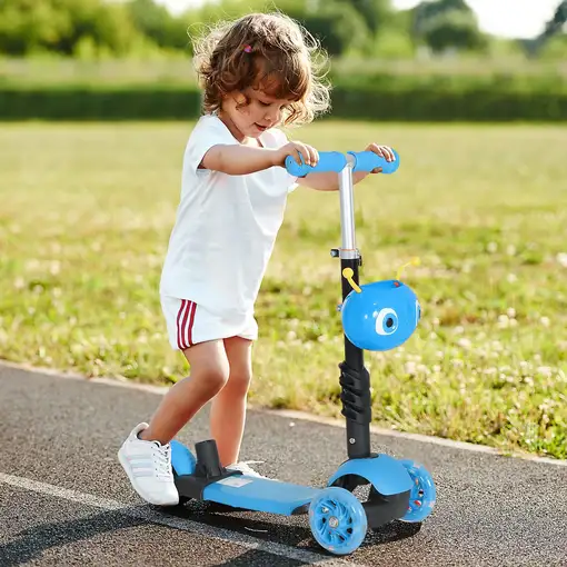 3 en 1 Patinete para Niños +18 Meses Asiento Extraíble 62x25x72,5cm Azul HOMCOM