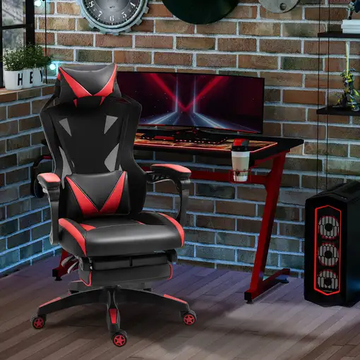 Silla Gaming Ergonómica Oficina Respaldo Regulable 65x70x117-125cm Rojo Vinsetto