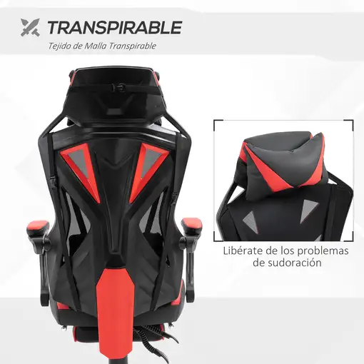 Silla Gaming Ergonómica Oficina Respaldo Regulable 65x70x117-125cm Rojo Vinsetto