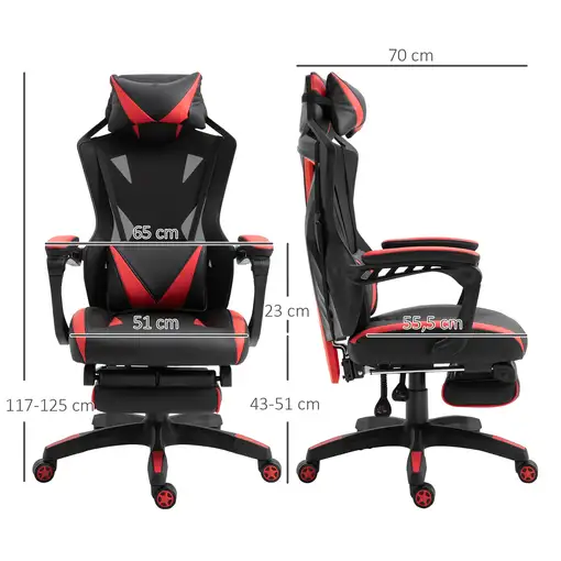 Silla Gaming Ergonómica Oficina Respaldo Regulable 65x70x117-125cm Rojo Vinsetto