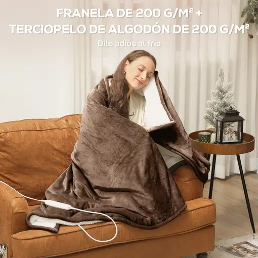 Manta eléctrica marrón, 120 W, 10 temperaturas, 180x130 cm, 810-033V90BN HOMCOM