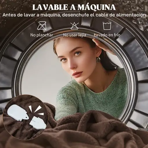 Manta eléctrica marrón, 120 W, 10 temperaturas, 180x130 cm, 810-033V90BN HOMCOM