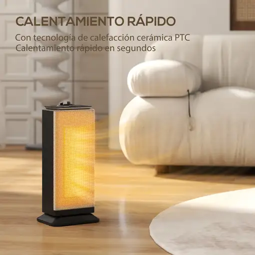 Calefactor Cerámico 2000W con 3 Modos y Protección Térmica Negro HOMCOM