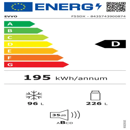 Nevera y congelador Independiente 322 L Grafito V0362 EVVO