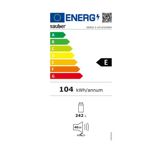 Sauber SERIE 3-1F14324WH frigorífico Independiente 242 L E Blanco