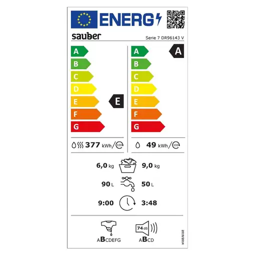 Lavadora-secadoras 6 / 9 kg 1400 rpm Blanco SERIE 7-DR96143 V SAUBER