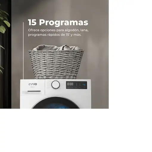 Lavadora blanca de 8 kg, 1350 Rpm, Vapor, Nature 8 EVVO