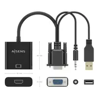 AISENS Cable conversor SVGA+Audio a HDMI, SVGA/M+Jack 3.5/M+USB-A/M-HDMI A/H, Negr
