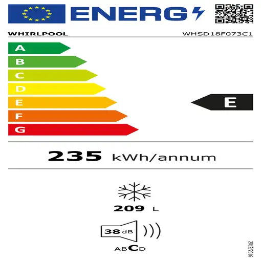 Whirlpool WHSD18F073C1 Congelador vertical Integrado 209 L E Blanco