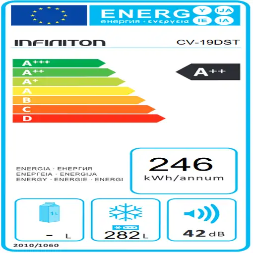 Infiniton CV-19DST Congelador vertical Independiente Negro, Acero inoxidable