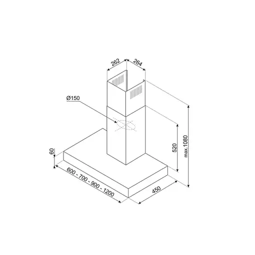 Smeg KBT600XE campana De pared Acero inoxidable 473 m³/h