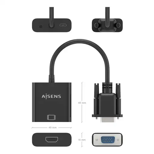 AISENS Cable conversor SVGA+Audio a HDMI, SVGA/M+Jack 3.5/H+USB MicroB/H-HDMI A/H,