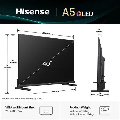 Televisor QLED 40'' Full HD Negro Smart 20016113 HISENSE