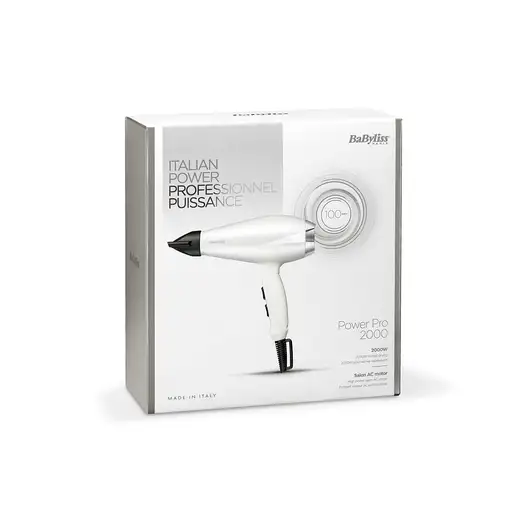 BaByliss 6704WE secador 2000 W Negro, Blanco