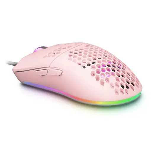 Mars Gaming MMAX, Ratón Ultraligero 69g, Óptico 12400DPI, Chroma RGB, Soft, Rosa