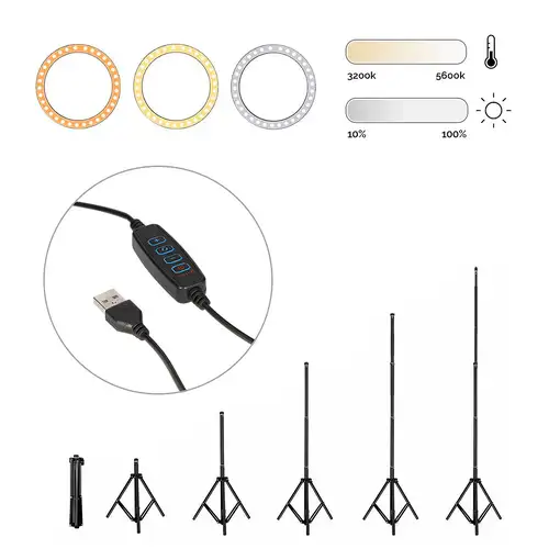 Ksix KIT STUDIO LIVE MAX ARO DE LUZ CON TRÍPODE SUELO 1,60 M PARA SMARTPHONE