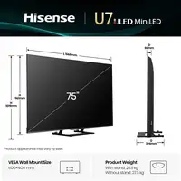 Televisor ULED 75'' 4K Ultra HD Negro Smart 20015823 HISENSE Televisor ULED 75'' 4K Ultra HD Negro Smart 20015823 HISENSE