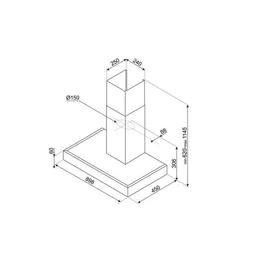 Smeg KATE900EX campana De pared Acero inoxidable 581 m³/h