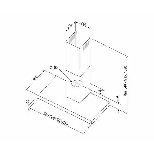 Smeg KATE600EX campana De pared Acero inoxidable 581 m³/h