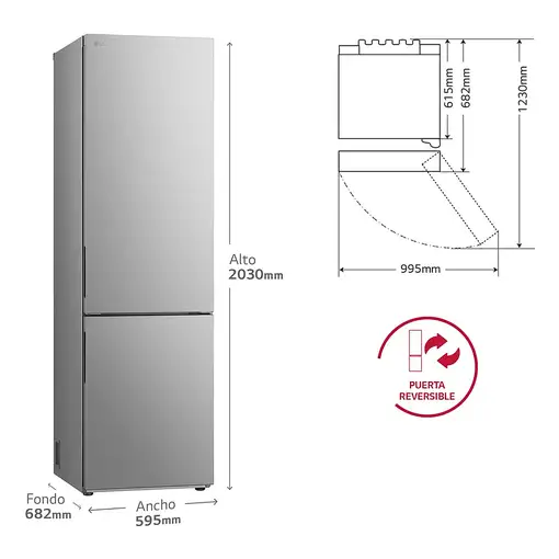Nevera y congelador Independiente 277 L Acero inoxidable GBV22NCDPY LG