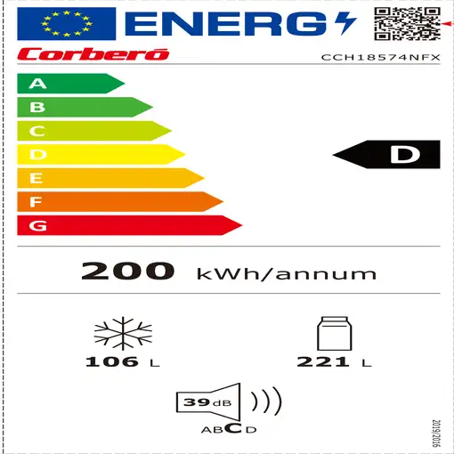 Nevera y congelador Independiente 327 L Acero inoxidable CCH18574NFX CORBERO