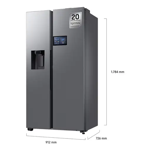 Samsung Series 9 Frigorífico Americano Bespoke AI 178cm 621L Clase E Inox RS90F64E
