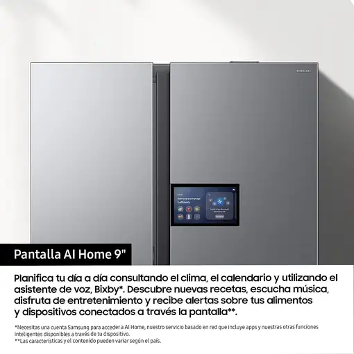 Samsung Series 9 Frigorífico Americano Bespoke AI 178cm 621L Clase E Inox RS90F64E